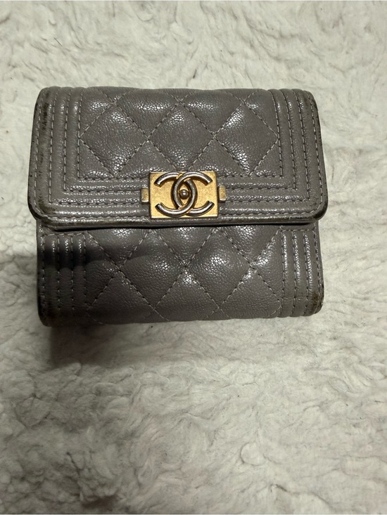 CHANEL Handbags - Chanel Gray Quilted Leather Wallet with Gold CC
